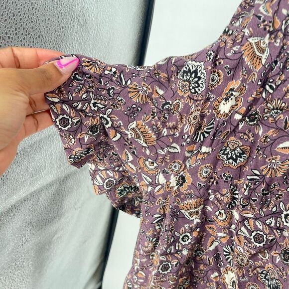 Knox Rose Off Shoulder Floral Top Purple Brown 4X Ruffle Sleeve Boho - Picture 11 of 14